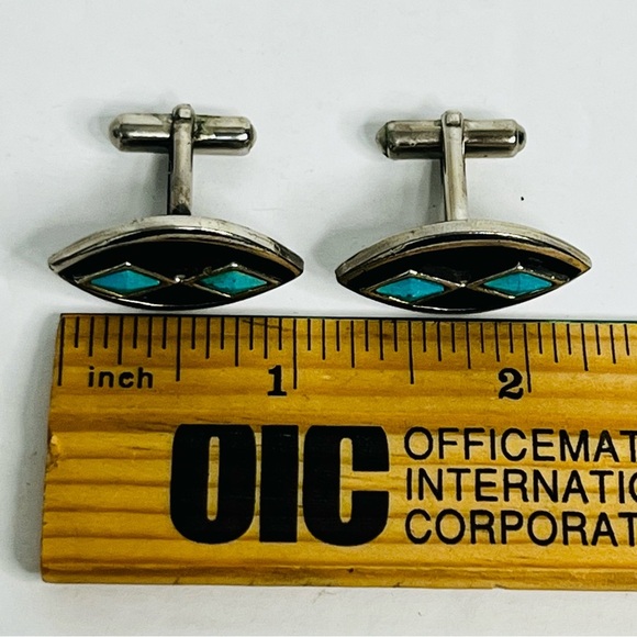 vintage st labre diamond shape turquoise southwestern cufflinks costume - Picture 3 of 6